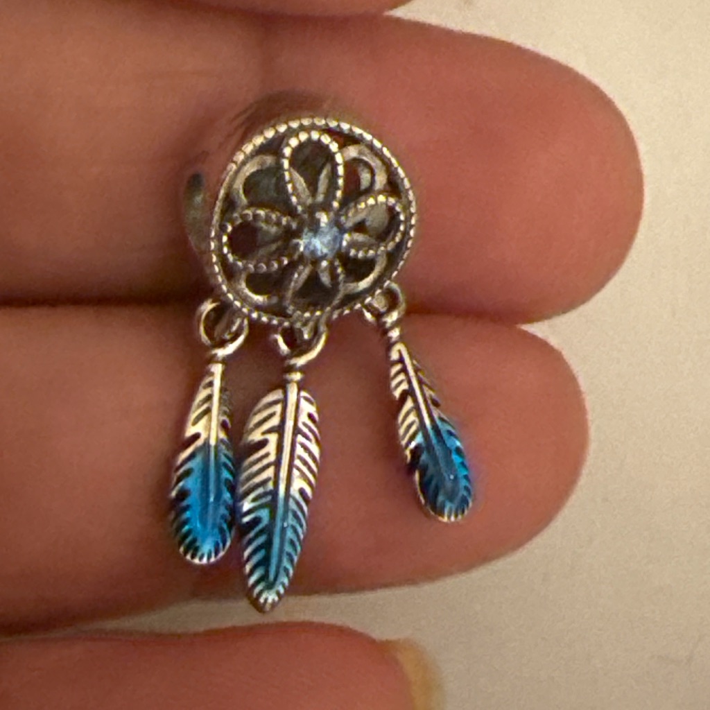 Blue And Silver Feather Dangle Earrings